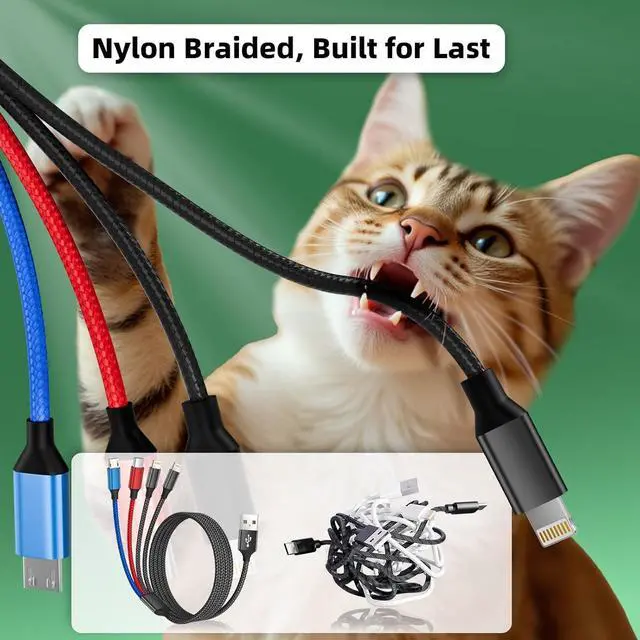 Alt view image 3 of 7 - Travel 4 in 1 Charging Cable 5FT Multi Charging Cable for Multiple Devices USB Cables Phone Charger Cords with Dual IP/Type C/Micro USB Port for iPhone 16/15/14 Series Android Tablets Pad More