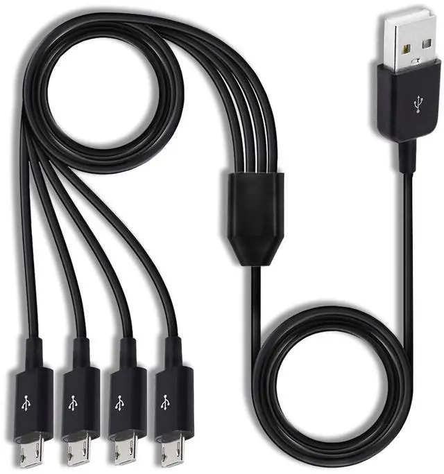 Main image of Micro USB Splitter Cable 4-in-1 Multi Micro USB Charging Cord USBMicro Wire Lead Type A Male to 4 MicroUSB Male Adapter Cable for Data Sync/Charge (1.64ft Black)