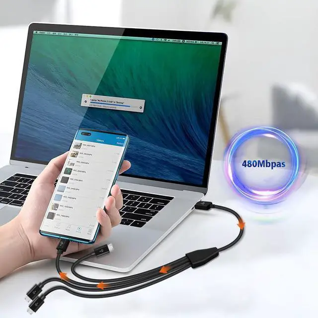 Alt view image 5 of 7 - Micro USB Splitter Cable 4-in-1 Multi Micro USB Charging Cord USBMicro Wire Lead Type A Male to 4 MicroUSB Male Adapter Cable for Data Sync/Charge (1.64ft Black)