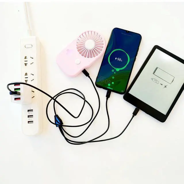 Alt view image 7 of 7 - Micro USB Splitter Cable 4-in-1 Multi Micro USB Charging Cord USBMicro Wire Lead Type A Male to 4 MicroUSB Male Adapter Cable for Data Sync/Charge (1.64ft Black)