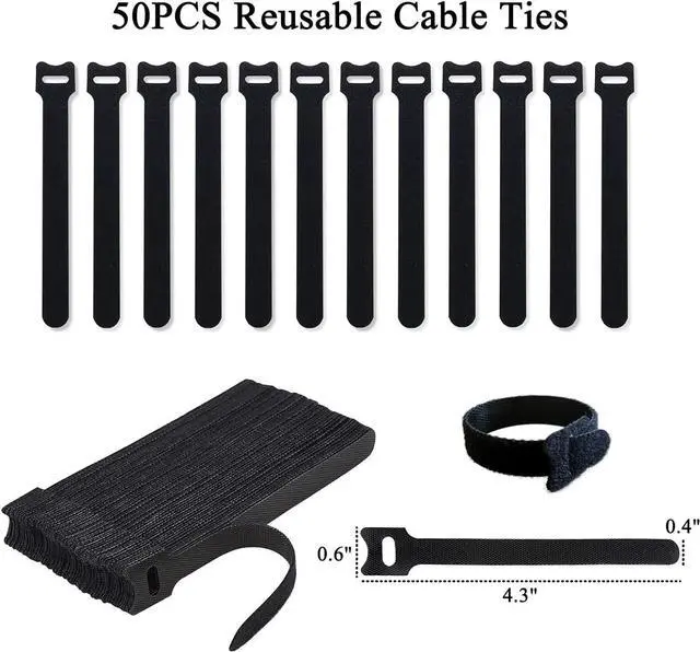 Alt view image 2 of 5 - 50pcs 4 Inch Cable Ties for Charging Cords Wire Ties Cord Ties Cable Straps Reusable Adjustable Heavy Duty Self-Locking Black