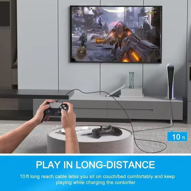 Alt view image 5 of 6 - 10ft PS4 Controller Charging Cable Compatible with Xbox One Controller PS4 Charger Cord for Playstation-4 PS 4 Slim Pro Dualshock 4 Fire Stick Game Accessories Micro-USB Data Cord for Xbox One S X