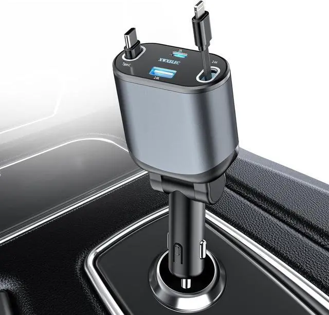 Main image of 4 in 1 Retractable Car Charger USB C Fast Charging Adapter[Max80W] with USB-i Cable&Dual Charge Port Compatible with iPhone 16/15/14/13/12/11 Pro Max Plus/iPad/AirPods Galaxy Google GPSUSB-C/USB-i