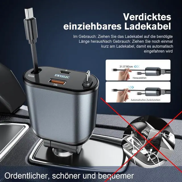 Alt view image 3 of 7 - 4 in 1 Retractable Car Charger USB C Fast Charging Adapter[Max80W] with USB-i Cable&Dual Charge Port Compatible with iPhone 16/15/14/13/12/11 Pro Max Plus/iPad/AirPods Galaxy Google GPSUSB-C/USB-i