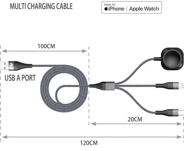 Alt view image 2 of 6 - Watch Charger Multi Charging Cable 4FT Nylon Braided USB AM Port to Lightning Type C USB C Cord iWatch Magnetic Wireless Charger 3 in 1 Charging Wire for  iPhone Android Phone and iWatch