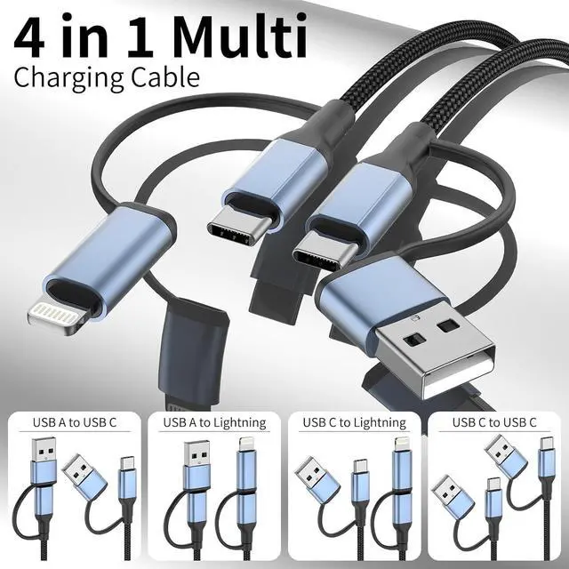 Alt view image 2 of 7 - 4 in 1 Charging Cable 2 FT Car Charger Cable for iPhone 16 15 Pro 60W Fast Charging USB C Lightning Adapter USB C to USB C 4 in 1 Multi Charger Cord for iPhone 16/15/14/13/12 Series iPad Pixel