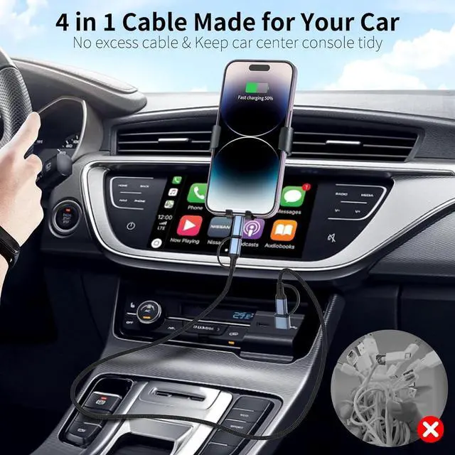 Alt view image 3 of 7 - 4 in 1 Charging Cable 2 FT Car Charger Cable for iPhone 16 15 Pro 60W Fast Charging USB C Lightning Adapter USB C to USB C 4 in 1 Multi Charger Cord for iPhone 16/15/14/13/12 Series iPad Pixel
