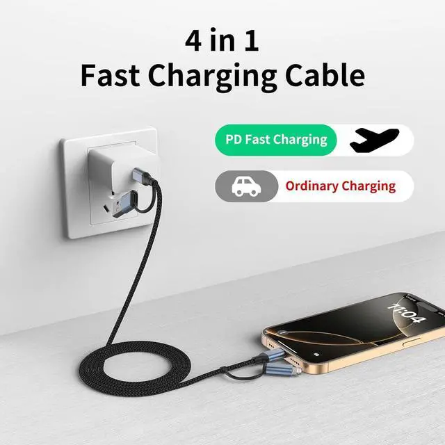 Alt view image 4 of 7 - 4 in 1 Charging Cable 2 FT Car Charger Cable for iPhone 16 15 Pro 60W Fast Charging USB C Lightning Adapter USB C to USB C 4 in 1 Multi Charger Cord for iPhone 16/15/14/13/12 Series iPad Pixel