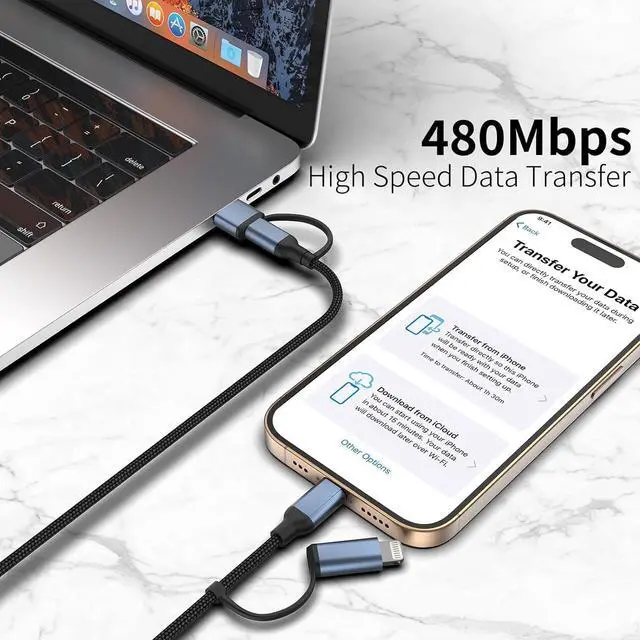 Alt view image 5 of 7 - 4 in 1 Charging Cable 2 FT Car Charger Cable for iPhone 16 15 Pro 60W Fast Charging USB C Lightning Adapter USB C to USB C 4 in 1 Multi Charger Cord for iPhone 16/15/14/13/12 Series iPad Pixel