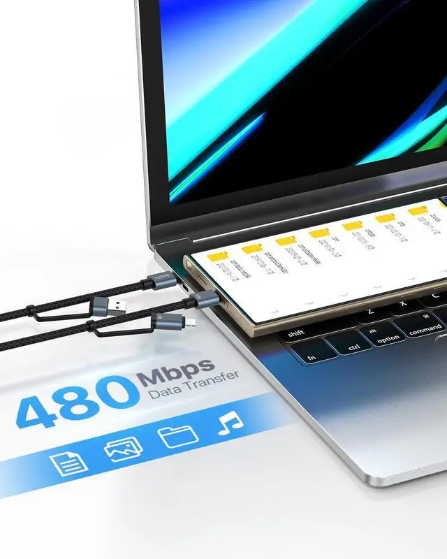 Alt view image 5 of 7 - 100W 4FT Multi USB C Charging Cable 4 in 1 C/A to C/IP Fast Charger Cable PD 5A Nylon Braided Multiple Charging Cord for Phones Tablets Laptops and More (Black)