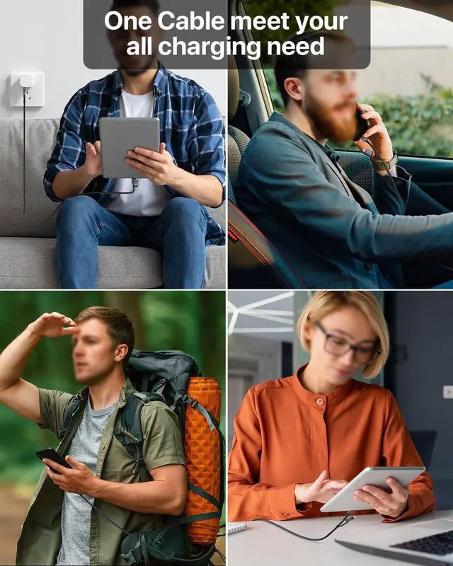 Alt view image 7 of 7 - 100W 4FT Multi USB C Charging Cable 4 in 1 C/A to C/IP Fast Charger Cable PD 5A Nylon Braided Multiple Charging Cord for Phones Tablets Laptops and More (Black)