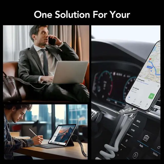 Alt view image 4 of 7 - 4-in-1 Coiled Universal USB Charging Cable -MAX 240W Fast Charging/Charger Cord with Multi USB Port for iPhone 16/15 14 13 iPad  MacBook iPad Tablets and More (Black Coiled 6Ft)