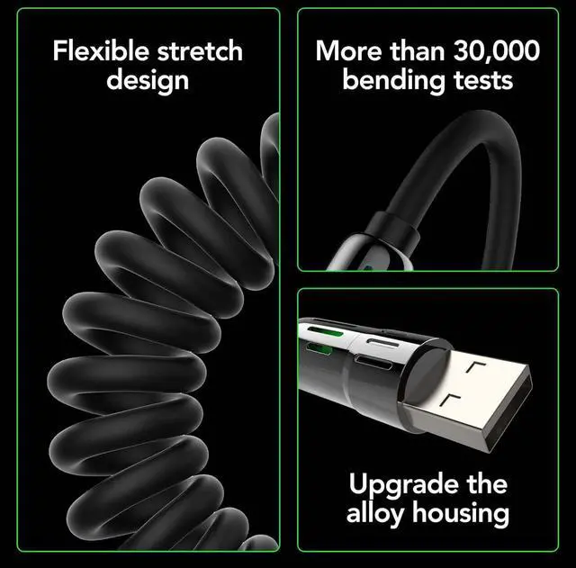 Alt view image 5 of 7 - 4-in-1 Coiled Universal USB Charging Cable -MAX 240W Fast Charging/Charger Cord with Multi USB Port for iPhone 16/15 14 13 iPad  MacBook iPad Tablets and More (Black Coiled 6Ft)