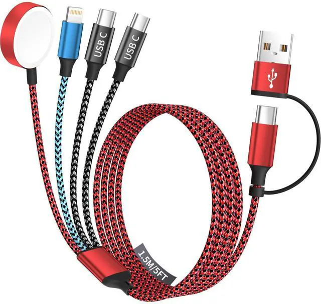 Main image of Travel Essentials 4in2 Multi Charging Cable for  Watch Charger USB A/C to Dual Type C/IP/iWatch Charger Travel Chargers for Multiple Devices Compatible with iWatch Series&iPhone 16-12 5FT