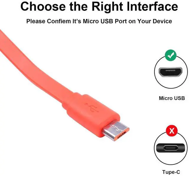 Alt view image 6 of 6 - Replacement Flip 4 Charging Cable Micro USB Fast Charger Flat Power Cord Compatible with JBL Bluetooth Speaker Flip 3 4 GO Xtreme Charge 2+ Charge 3 Pulse 2 3 Clip 2 Micro II Micro Trip Speaker-Orange
