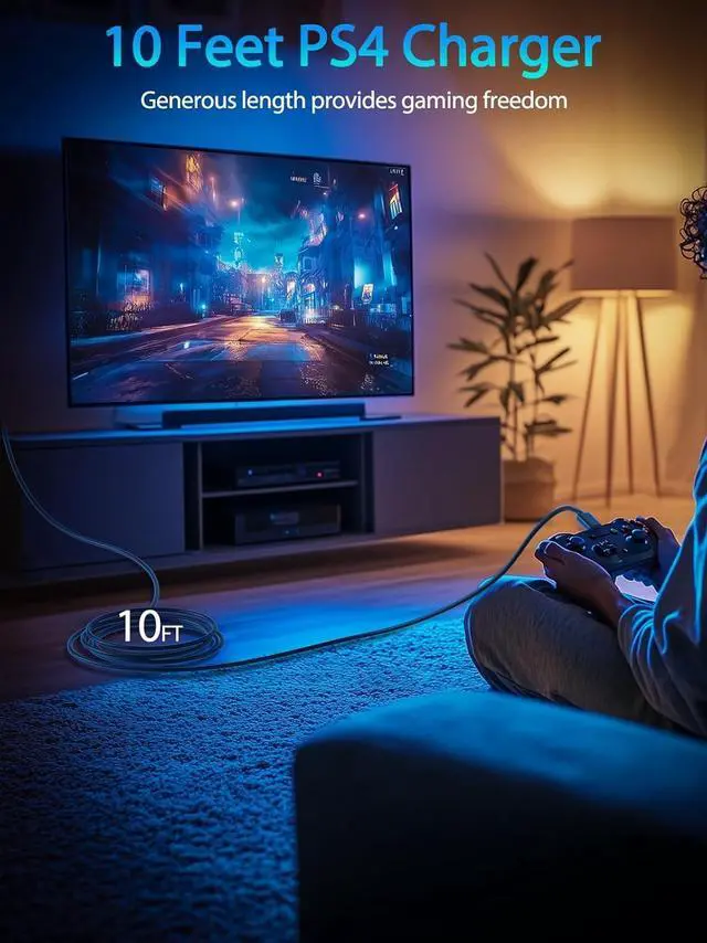 Alt view image 2 of 6 - 10ft PS4 Controller Charging Cable Compatible with Xbox One Controller PS4 Charger Cord for Playstation-4 PS 4 Slim Pro Dualshock 4 Fire Stick Game Accessories Micro-USB Data Cord for Xbox One S X