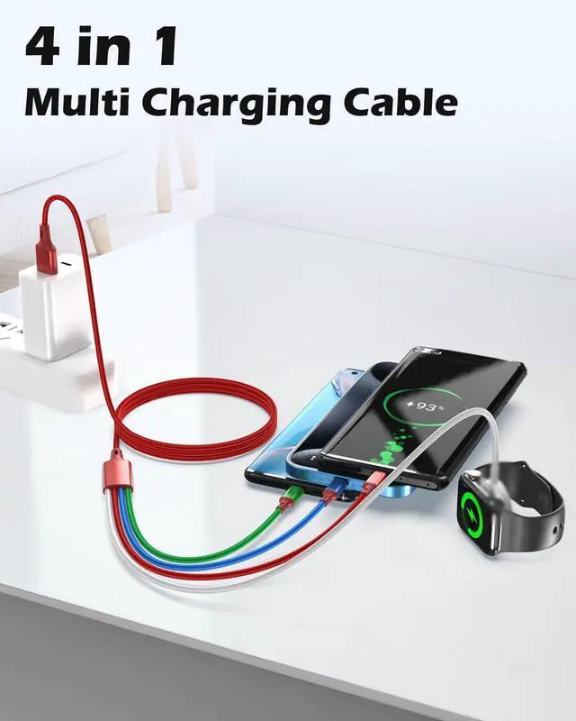 Alt view image 2 of 7 - 2Pack Multi Charging Cable for Watch Charger 4 in 1 USB C Cable Micro Watch Charger Compatible with Ultra/Series 10/9/8/7/6/SE2/5/4/3/2& Galaxy Phone-4FT