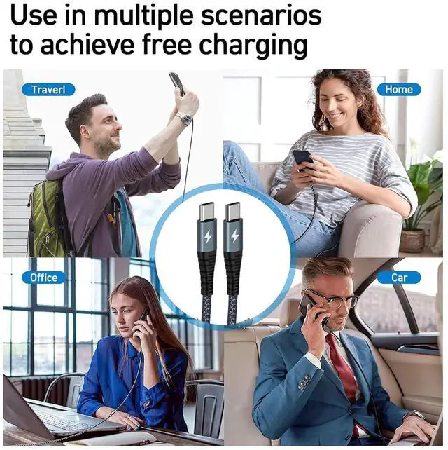 Alt view image 2 of 7 - Type C CableFast Charge USB C to USB-C Charger Cordfor S25 S24 S23 S22 S21 S21 Phone 16 15Braided Phone Charging 3Pack