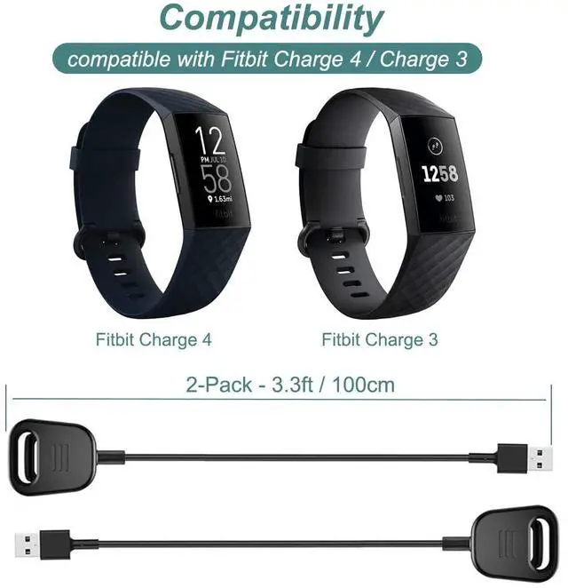 Alt view image 2 of 6 - Charger for Fitbit Charge 4 & 3 Replacement Charging Cable Clip Cord for Fitbit Activity Tracker (3.3ft/1m) (2)