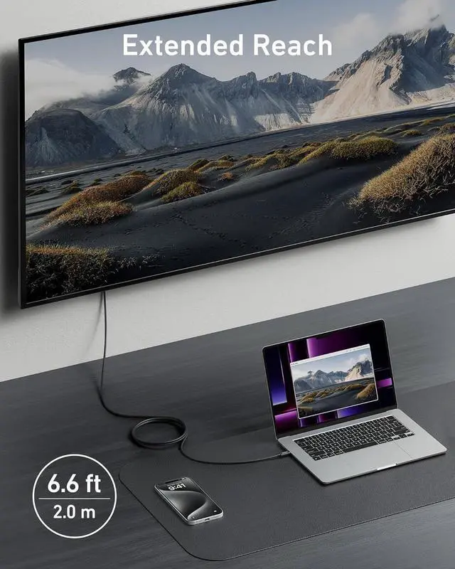 Alt view image 6 of 7 - Thunderbolt 4 Certified USB C to USB C Cable 8K/4K Display/40Gbps Compatible with USB4 Thunderbolt 4/3 for MacBook iPhone 16(100W 6.6FT)