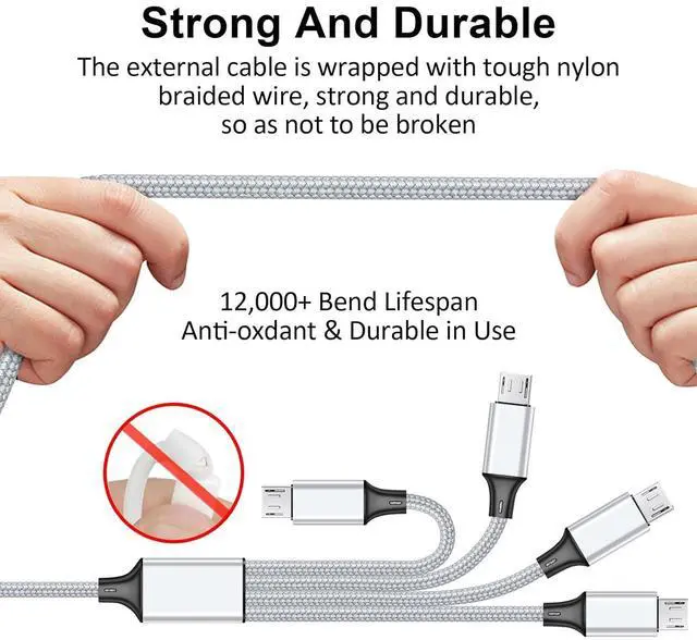 Alt view image 4 of 7 - Micro USB Cable 4-in-2 Multi Micro USB Splitter Charging Cable [2Pack 4Ft] USB A/C to Micro USB Cord with 4 Micro Connectors Support Data Sync and Charging