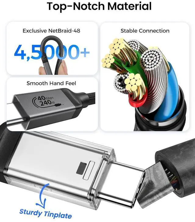 Alt view image 6 of 7 - USB 4 Cable [USB-IF Certified] for Thunderbolt 4 Cable 3.3FT 40Gbps Data Sync 8K/5K@60Hz 240W USB C Thunderbolt Cable 1M Compatible for MacBook SSD iPhone 16/15 Docking eGPU Monitor