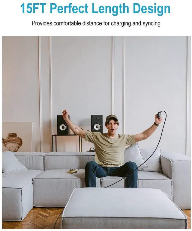 Alt view image 2 of 6 - Micro USB Cable 15Ft Extra Long Controller Charger Compatible with PS4 PlayStation 4 Charger Cord Fast Android USB Charging Cable Black