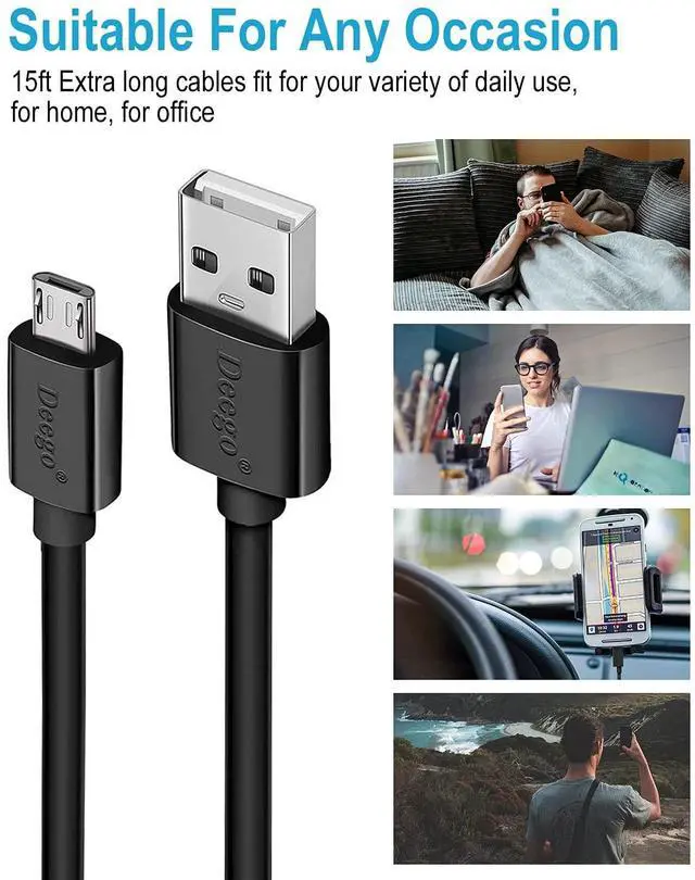 Alt view image 6 of 6 - Micro USB Cable 15Ft Extra Long Controller Charger Compatible with PS4 PlayStation 4 Charger Cord Fast Android USB Charging Cable Black