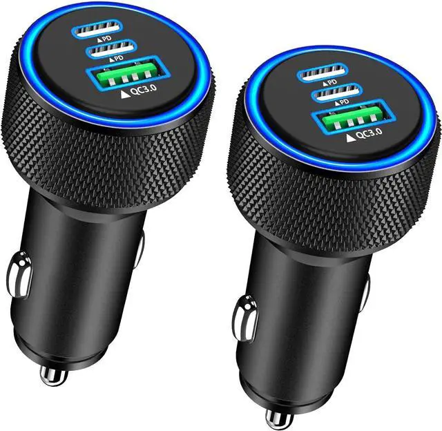 Main image of USB C Car Charger 2Pack 3-Port 67W Dual PD USB-C&USB-A Car Power Cigarette Lighter USB Charger 3 in 1 PD/QC Type C Fast Car Charging for iPhone 16 16 Pro 15 14 13 12/Galaxy S25 S24/Pixel/iPad