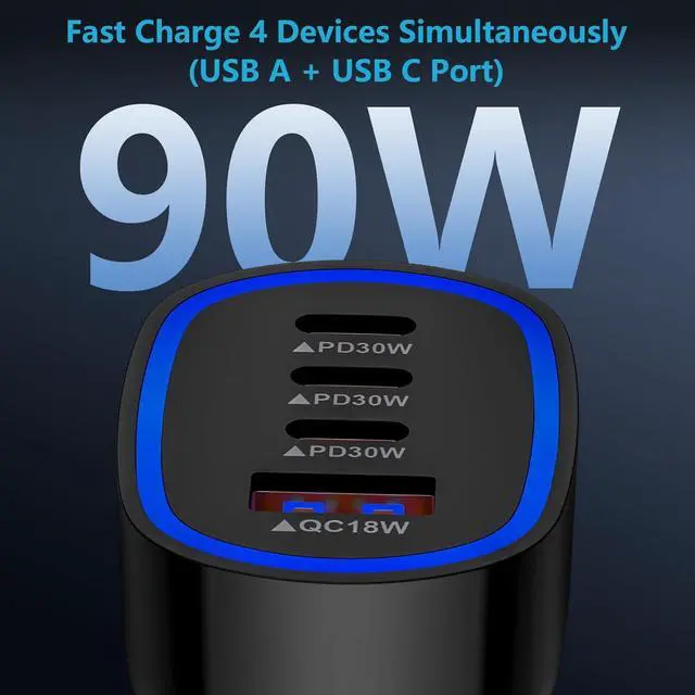 Alt view image 2 of 7 - Multi 4 Ports Fast Car Charger Adapter Auto Plug - USB C & USB A Quick Charging - Cigarette Lighter Cell Phone Automobile Charger for iPhone 16e 16 15 14 13 12 11  Galaxy S25 S24 S23 S22 S21