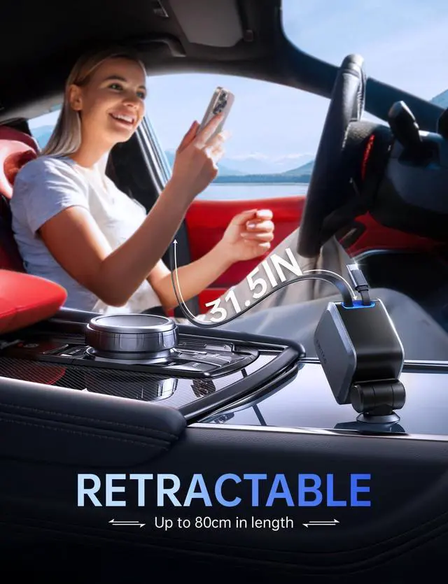 Alt view image 2 of 7 - Retractable Car Charger Car Accessories 72W Fast Charging USB C Car Charger with 4FT Retractable Cables and 2 Ports for iPhone 16 15 14 13 12  etc Warm Grey