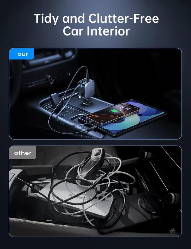 Alt view image 6 of 7 - Retractable Car Charger Car Accessories 72W Fast Charging USB C Car Charger with 4FT Retractable Cables and 2 Ports for iPhone 16 15 14 13 12  etc Warm Grey