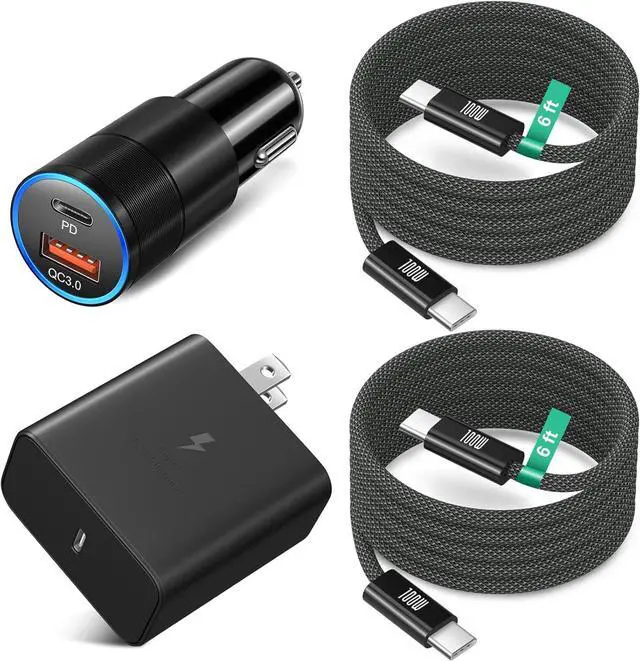 Main image of 45W Super Fast Charger Type C for  Galaxy S25 Ultra USB and USB C Car Charger with 2X 6ft Braided Fast Charging Cord for Galaxy S25+ S24Ultra S23 S22 Tab S10 S9 - Black