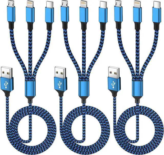 Main image of Multi Charging Cable(3Pack 4FT) 3 in 1 Charging Cable for Multiple Devices USB-A Multi Charger Cord with Type-C Micro USB and IP Port for iPhone 16/15/14/13/iPad/Android/Tablets and More