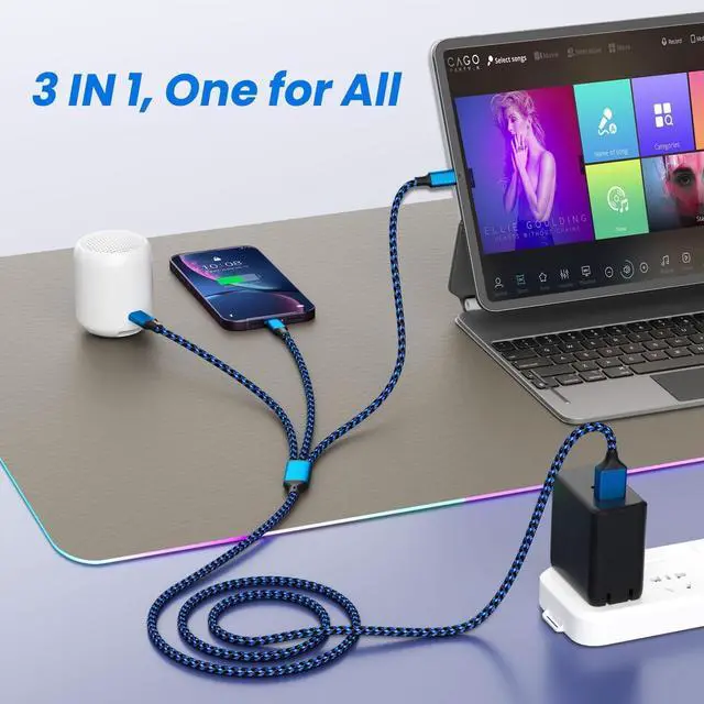 Alt view image 5 of 7 - Multi Charging Cable(3Pack 4FT) 3 in 1 Charging Cable for Multiple Devices USB-A Multi Charger Cord with Type-C Micro USB and IP Port for iPhone 16/15/14/13/iPad/Android/Tablets and More