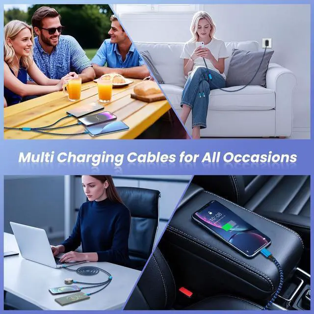 Alt view image 6 of 7 - Multi Charging Cable(3Pack 4FT) 3 in 1 Charging Cable for Multiple Devices USB-A Multi Charger Cord with Type-C Micro USB and IP Port for iPhone 16/15/14/13/iPad/Android/Tablets and More