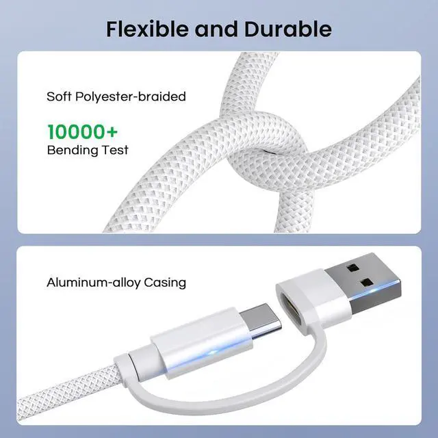 Alt view image 5 of 7 - for iPhone 16 15 Pro 4 in 1 USB C Charger Cable Universal Charging Cord 6.6FT for AirPods 4/4th Generation 60W Multi Charger Cord with USB C/Lightning Adapter for iWatch S25 S24 iPad Air