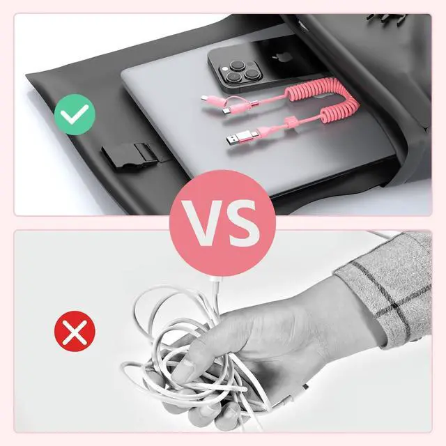 Alt view image 4 of 6 - Multi Coiled 4-in-1 USBA/Type C to USB-C/Lightning Cable Combo for  Carplay& Android Auto Pink 3A 60W Fast Charge & Data Sync Car Charger Cord for iPhone 15/14/13/12 Galaxy Android-MFi