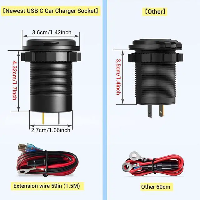 Alt view image 6 of 7 - USB C Car Charger Socket 12V USB Outlet 2 Pack 78W RV USB Outlet Dual 30W PD USB-C and 18W QC3.0 Car USB Port with Button Switch Waterproof for Car RV Boat Marine Truck Motorcycle ect