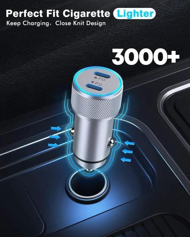 Alt view image 4 of 7 - iPhone Car Charger Dual USB C Fast Car Charger 40W Type C iPhone Charger Car Fast Charger iPhone+ 2pack 3.3ft Lightning Cable + 20W PD iPhone Charger Fast Charging for iPhone 14/13/12/11 Pro Max/iPad