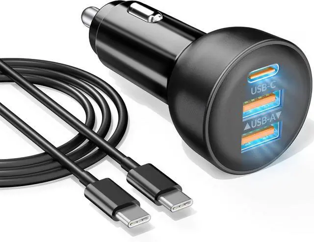 Main image of 3-Port USB C Car Charger for iPhone 17/Air/16/16e/15 Pro Max Plus 70W PD&QC Fast Charging USB-C&A Car Charger + USBC Cable for iPad Galaxy Android Accessories Cigarette Lighter Adapter