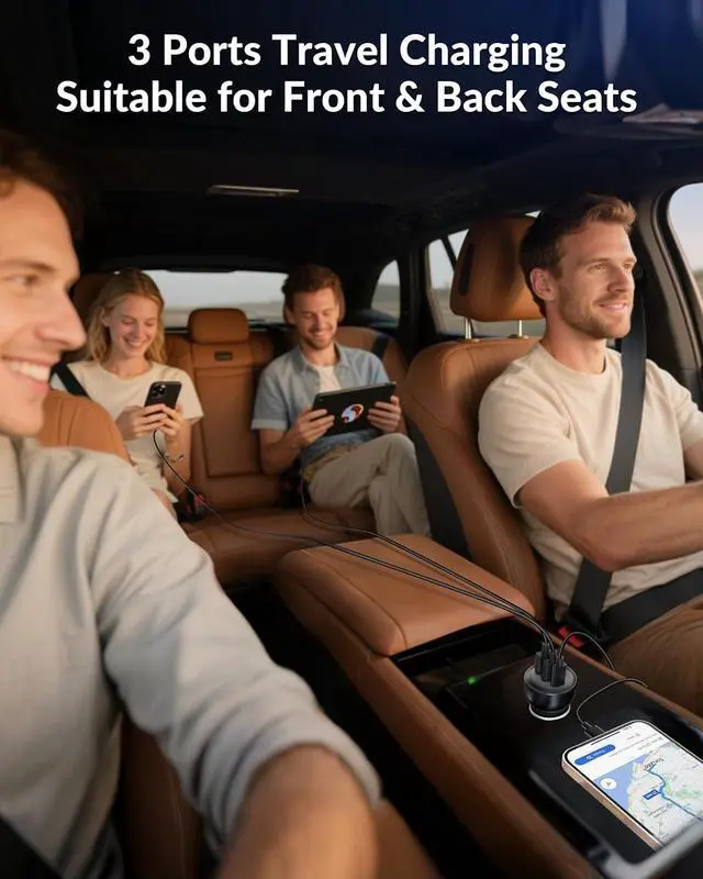 Alt view image 6 of 7 - 3-Port USB C Car Charger for iPhone 17/Air/16/16e/15 Pro Max Plus 70W PD&QC Fast Charging USB-C&A Car Charger + USBC Cable for iPad Galaxy Android Accessories Cigarette Lighter Adapter