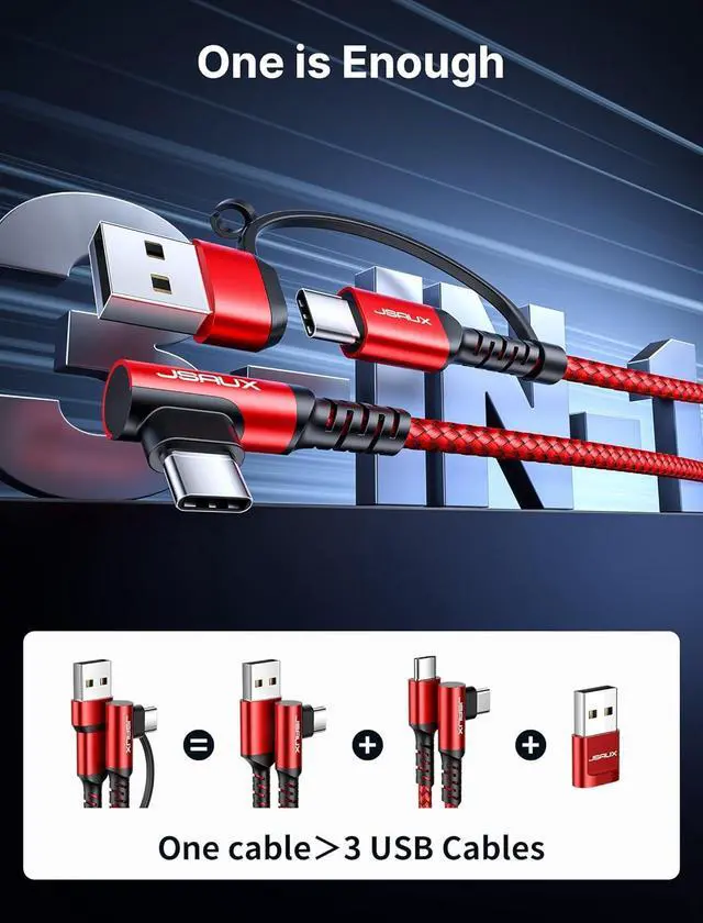 Alt view image 3 of 7 - 100W USB C Cable [2-Pack 10FT] Right Angle USB C to USB C Fast Cord with USB A to C Adapter Compatible with iPhone 16/16 Plus/ 16 Pro/ 16 Pro Max iPhone 15  MacBook iPad - Red