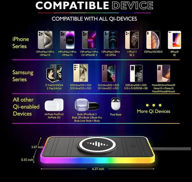 Alt view image 5 of 7 - Magnetic Wireless Car Charger Pad RGB 15W Wireless Car Charging Pad for Magsafe Wireless Charger for Car iPhone 16 15 14 13 12 11 Pro Max for  Galaxy S24/23/S22/S22+/S22 Ultra