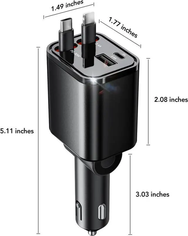 Alt view image 6 of 7 - [2025 Ultra-Compact] Retractable Car Charger 4-in-1 69W Compact Car Accessories Compatible with iPhone 16 Fast Charging Car Accessories Car Charger Adapter for iPhone 16/15/14/13/Galaxy