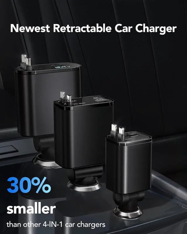 Alt view image 2 of 7 - [2025 Ultra-Compact] Retractable Car Charger 4-in-1 69W Compact Car Accessories Compatible with iPhone 16 Fast Charging Car Accessories Car Charger Adapter for iPhone 16/15/14/13/Galaxy