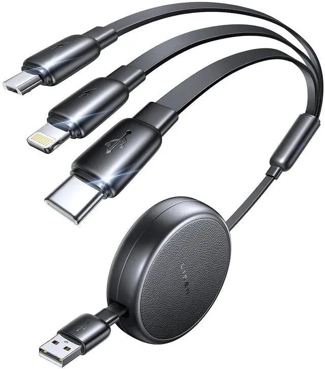 Main image of Multi Charging Cable 3 in 1 Charging Cable Retractable Car Charger with Type C/L/Micro USB Ports for iPhone 16 15 14 Pro Max/ Galaxy S25/PS/Kindle Air 17 Multi Chargers for All Devices