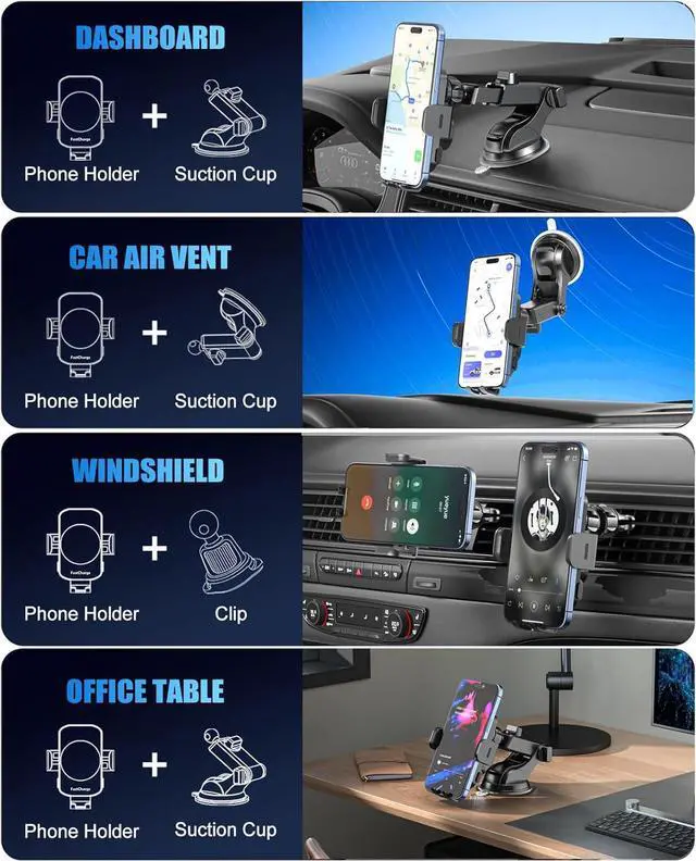 Alt view image 4 of 7 - Wireless Car Charger Fast Charging 15W Auto Clamping Car Charger Phone Holder Phone Mount for iPhone16 15 14 13 12 11 Pro Max Xs  Galaxy S24 Ultra S23 S22 S21 S20 S10+ Note 9 etc