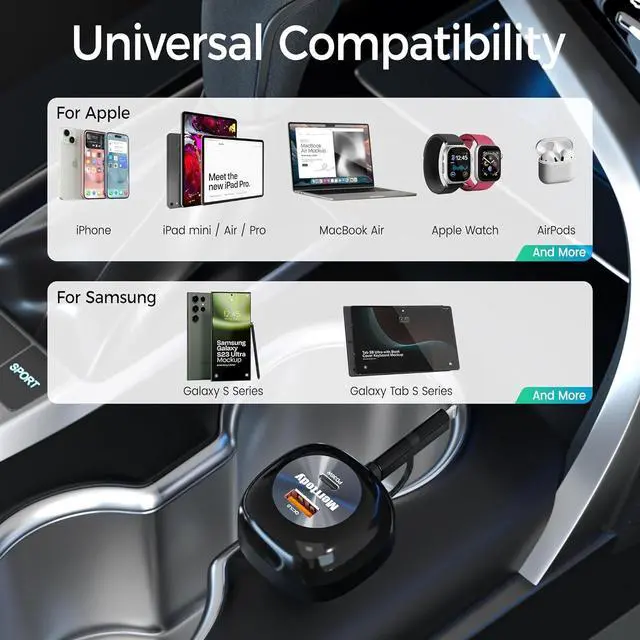 Alt view image 6 of 7 - 2025 Upgrade Smallest Retractable Car Charger 81W Max Ultra-Compact Fast Car Adapter with Retractable 30-inch USB-C Cable for iPhone 16/15/14 MacBook Pro iPad Galaxy Pixel and More