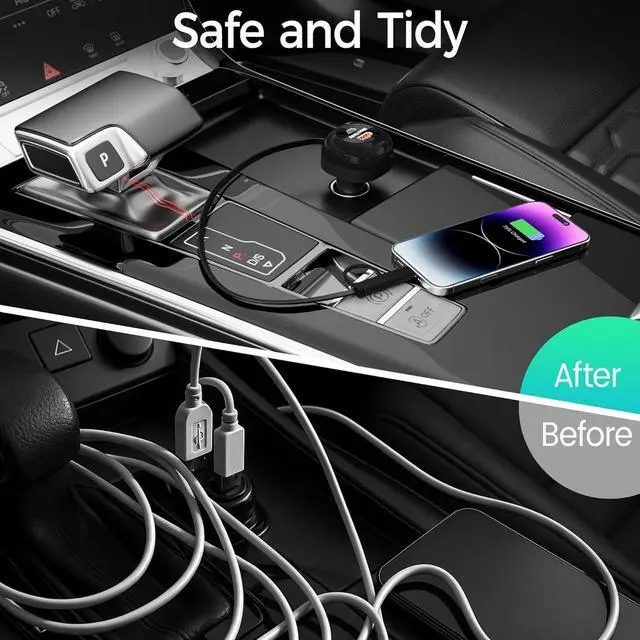 Alt view image 7 of 7 - 2025 Upgrade Smallest Retractable Car Charger 81W Max Ultra-Compact Fast Car Adapter with Retractable 30-inch USB-C Cable for iPhone 16/15/14 MacBook Pro iPad Galaxy Pixel and More